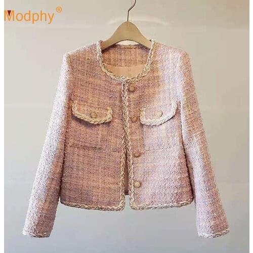 High Quality Autumn Winter Tweed Jackets Women O-Neck Long Sleeve Loose Wool Coat Single Breasted Outwear Vintage Harajuku 2021