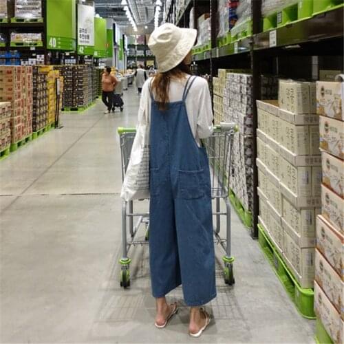 Johnature New Spring Summer Denim Sleeveless Ankle-length Jumpsuits Women 2021 Casual Korean Loose Wide Leg Bodysuits
