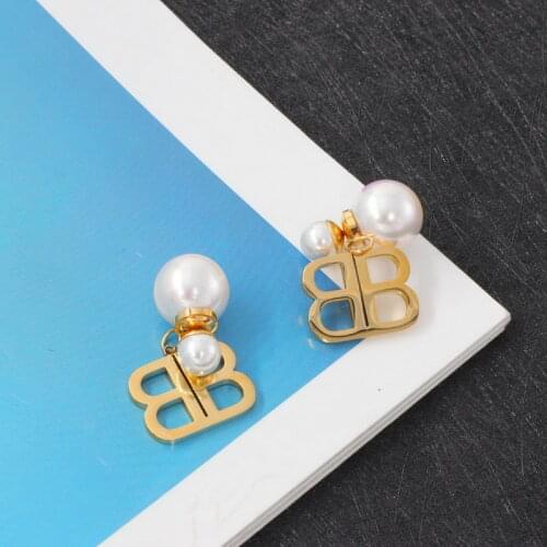 Stainless Steel Pig Nose Earrings For Women Gold Letter D Pearl Stud Earrings Designer Charms Luxury Personality Jewelry Party