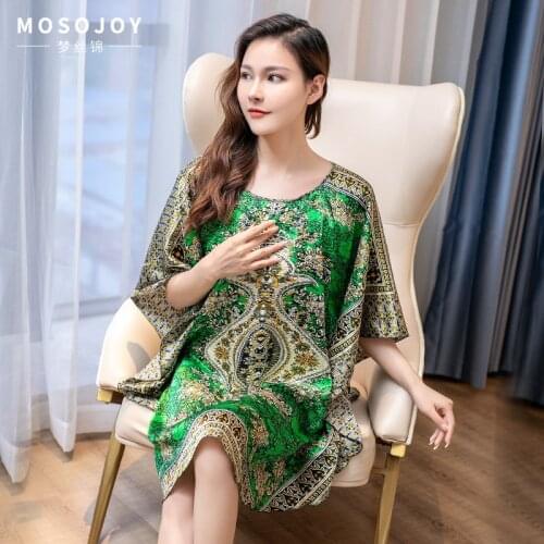 New Arrival Light Blue Female Silk Rayon Nightwear Summer Lounge Robe Dress Home Wear Kimono Bath Gown Flower One Size