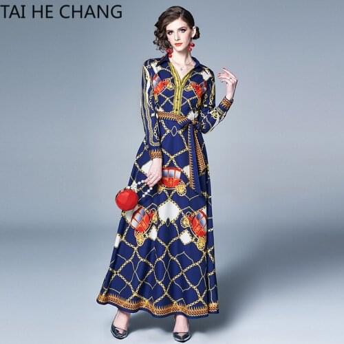 Women Dress New Summer Spring Elegant Slim Bodycon Vintage A-line Party Runway Formal Print Long Sleeve Maxi Office Work Dresses