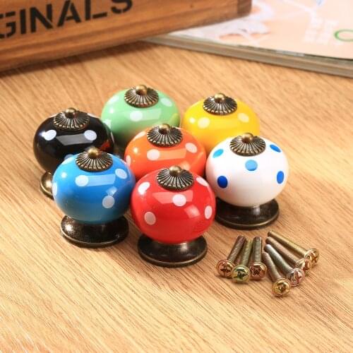 1Pc Round Ceramic Polka Dot Knobs Kitchen Cabinet Door Pulls Handle Cupboard Closet Wardrobe Drawer Furniture Handles and Knobs