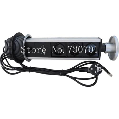 15pcs Customerized EU Plug Tensile Type Pop Up Power Kitchen Socket with 3 eu plug and 2 usb 2.1A and 1 rj45 Connection Socket