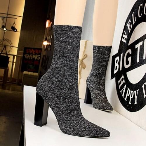 3129-2 Autumn/Winter Fashion New Style Simple Thick-heeled High-heeled Pointed Sexy Nightclub Thin Wool Boots