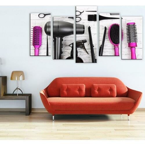 Canvas Wall Art Pictures 5 Piece Hairdressing Tools Scissors Comb Paintings HD Prints Barbershop Beauty Salon Decor Poster Frame