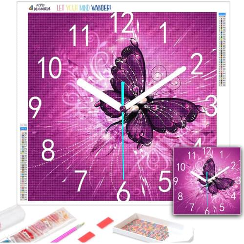 5D Diamond Painting Butterfly Clock Full Diamond Embroidery Cross Stitch Kits Diamond Mosaic Animal Wall Decoration Art Gifts