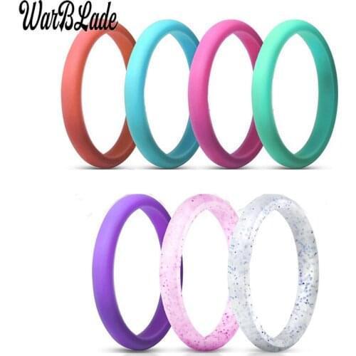 7pcs 4-10 Size Hypoallergenic Crossfit Flexible Glitter Silicone Ring For Women Wedding Rings Food Grade FDA Rubber Finger Ring