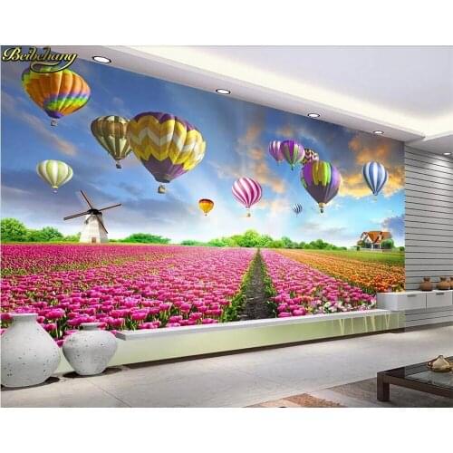 Beibehang Custom photo Scenery Pastoral Hot Air Balloon Tulip Flower Back room mural living room TV 3D wallpaper papel de parede