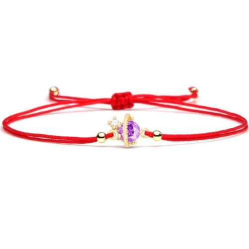 Shiny Round Purple Crystal Cubic Zirconia Satellite Orbit Star Charm Bracelet Women Girl Red Pink Black String Jewelry Present