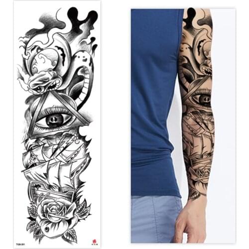 Large Arm Sleeve Tattoo Eye Peony Cross Waterproof Temporary Tatoo Sticker Skeleton Clock Fly Bird Men Totem Tatto