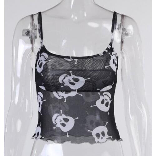 Indie Aesthetic Ruffle Camisole Women Chic Mesh Suspenders Streetwear E-girl See-Through Club Crop Tops