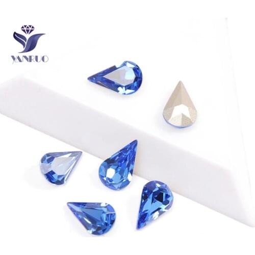 YANRUO 4300 Pear Sapphire Sewing On Rhinestones Stones For Decoration Diamonds Crafts Pointback Drop Stones With Claw Frames