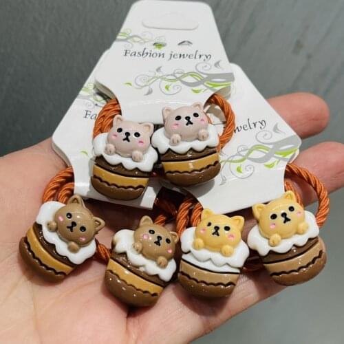 2Pcs Cute Animals Coffee Bear Headwear Kids Cartoon Elastic Hair Bands Baby Headdress Children Ropes Girls Accessories