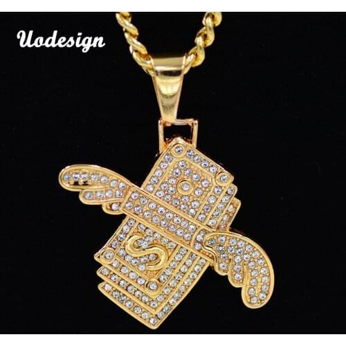 Uodesign Flying Dollars Head Pendant Iced Out Shining Crystal Necklace Charm Cubas Necklace Men Hip Hop Jewelry