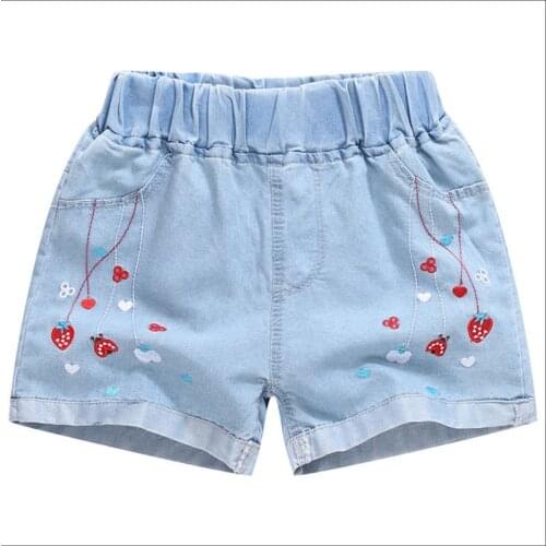 Baby Girls Summer Short Jeans Childrens Cotton Lovely Embroidery All-Match Ripped Jeans Kids Cozy Thin Cool Short Pants