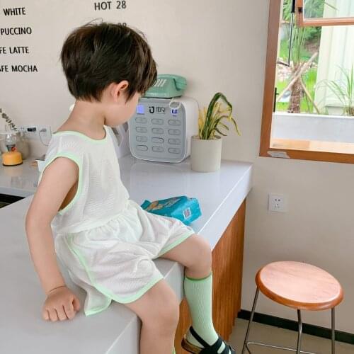 2021 summer new Korea boy and girl sleeveless vest color shorts two-piece suit boys clothing baby boy clothes