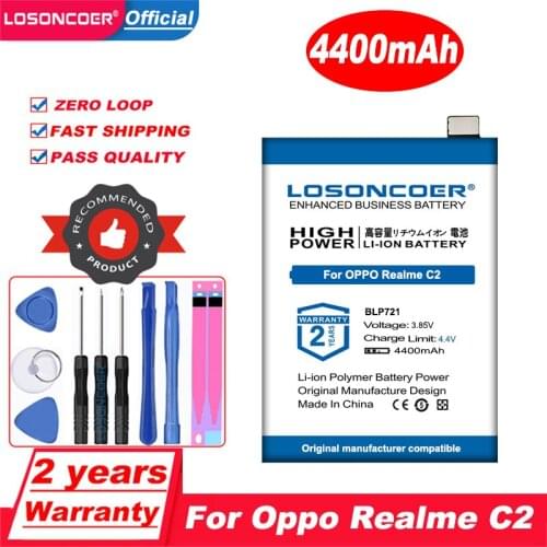 LOSONCOER 4400mAh BLP721 For Oppo Realme C2 Mobile Phone Battery
