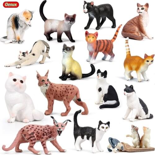 Oenux Simulation Mini Pet Cat Animal Miniature Model Persian Cat Black Cats Action Figures Home Garden Decoration Toy Kids Gift