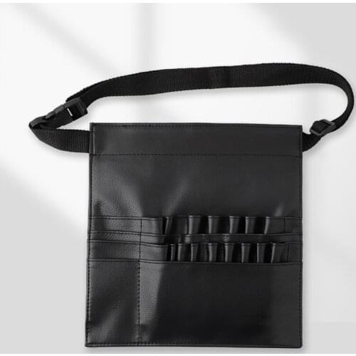 Multi-function Large Capacity Black PU Cosmetic Bag Waist Bag Makeup Brush Bag with Belt for Professional Makeup Artist