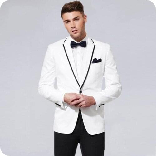 Fashionable One Button Ivory Groom Tuxedos Groomsmen Notch Lapel Mens Suits Blazers (Jacket+Pants+Tie) W:918