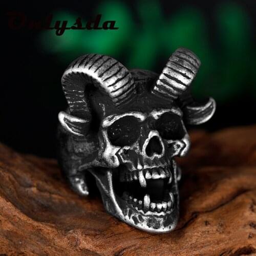 Dropshipping Crossbones Satan Skull Stainless Steel Man Ring Modern Punk Rock Biker Jewelry Halloween Gift Male Anel OSR923