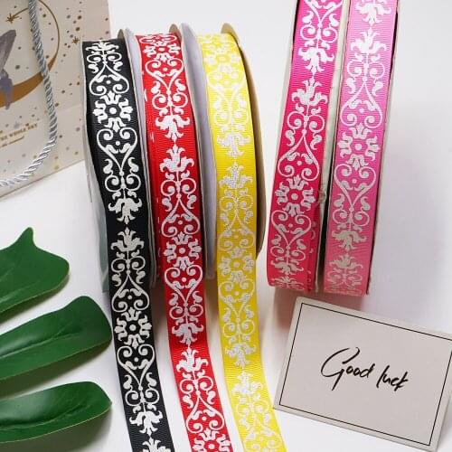 New Arrival 7/8" (22mm) 50 Yards Gold Foil Flowers Printed Grosgrain Ribbons DIY Handmade Materials