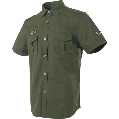 New Arrivals dropship Clothing green shirt male military heavy cotton shirts slim fit short sleeve high quality branded for men