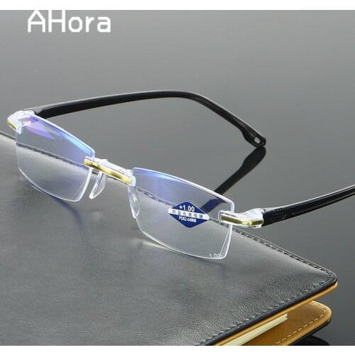 Ahora Vintage Rimless Reading Glasses Men Anti Blue Rays Presbyopia Goggles Women Eyewear Diopter +1.0 1.5 2.0 2.5 3.0 3.5 4.0