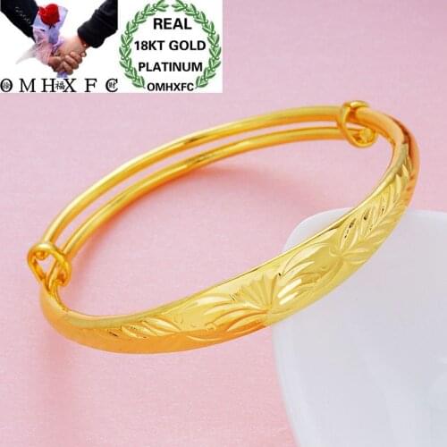 OMHXFC Wholesale European Fashion Woman Girl Party Wedding Gift Flowers Stars Blank 18KT Gold Bangles BE11