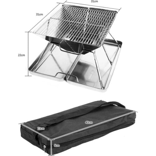 Portable Stainless Steel Camping Stove Barbecue Net, Charcoal Barbecue Grill and Fire Pit for Camping Picnic Party BBQ Tool
