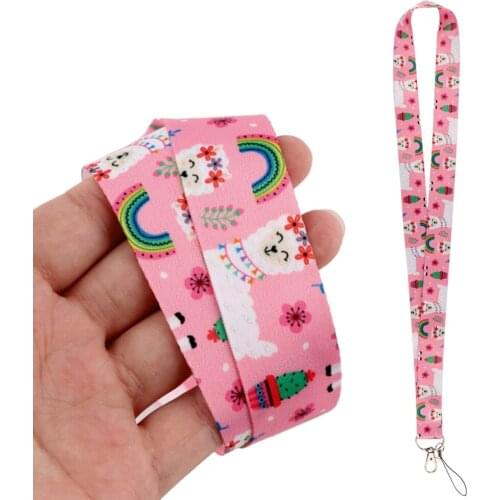 DZ2121 Pink Alpaca Cute Neck Strap Lanyards Keychain Badge Holder ID Card Pass Hang Rope Lariat Lanyard for Keyring Accessories