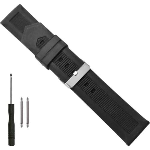 24mm Silicone Rubber Watch Band Soft Black Strap for Mens Fashion Casual Watches Triangle Tale Sports Style