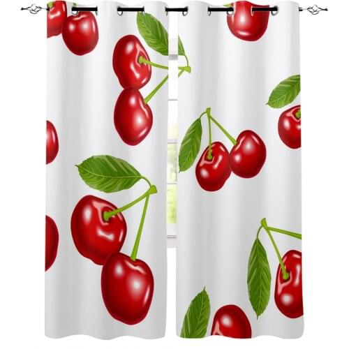 Cherry Fruit White Curtains For Living Room Bedroom Window Treatment Blinds Drapes Modern Kitchen Curtains