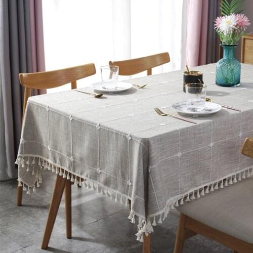 Jacquard plaid Table Cloth Cotton Linen Wrinkle Free Anti-Fading Tablecloths Washable Table Cover for Kitchen Dinning Party