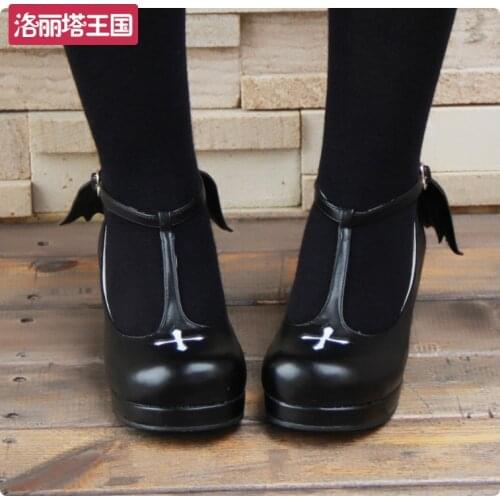 Thick with leather shoe Round Toe Lolita Sweet Bow Cross Shape Princess Cosplay Shoes Kid Girl Gift International Childrens Day