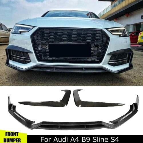 Carbon Fiber/FRP Car Front Bumper Lip Body Kit Spoiler Splitter Diffuser For Audi A4 S4 B9 Sline sport 2017-UP bumper Cover