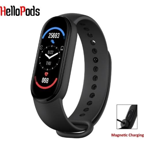 HelloPods 2021 M6 Smart Bracelet Watch Fitness Tracker Sport Smartband Blood Pressure Monitor Wristband Magnetic Charging Band