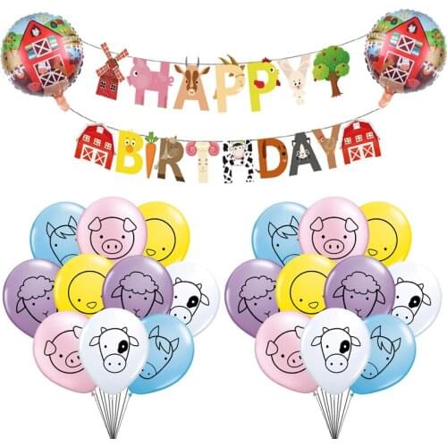 Animal Latex Balloons Cute Pig Cow Sheep Horse chicken Ballons Pet Theme Happy Birthday Banner Party Decorwer Kids Boy Hero Toys