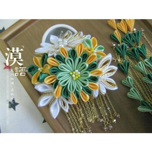 Original hand made hairpin cotton cloth hair clip barrettes Japanese style anime cosplay accessories free shipping sakura yellow