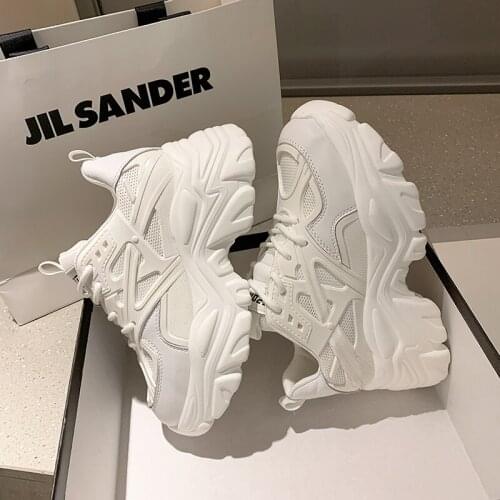 2021 Korean Women Sneakers Thick Bottom Vulcanize Outdoor Breathable Height Increasing Shoes Chunky Female Casual Shoes