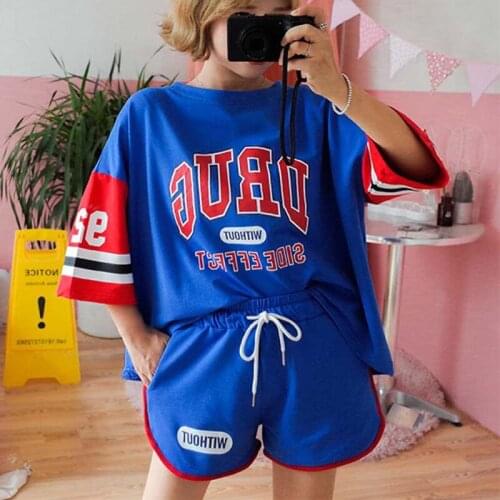 Oversized Harajuku Summer 2 Piece Sets for Women Girls Loose T Shirts and Shorts Korean Style 2021 New Students Suits Large Size