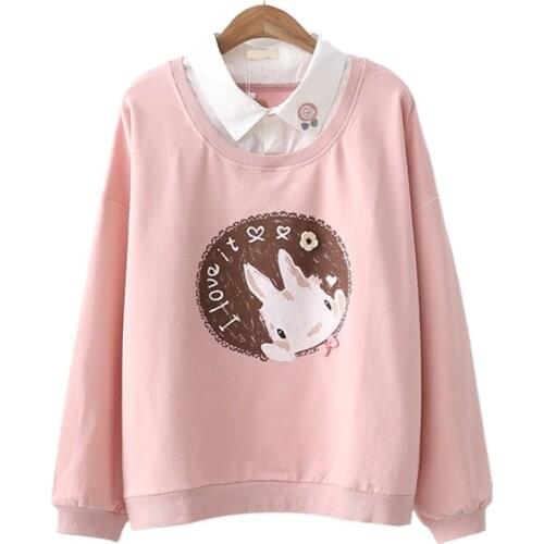 Women Cartoon Print Hoodies 2019 Winter Long Sleeve Turndown Collar Pullovers Femme Harajuku Cute Sweatshirts