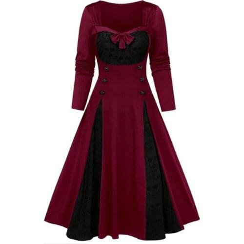 Halloween Dresses For Women 2021 Womne Plus Size Long Sleeve Lace Panel A Line Sweetheart Vintage Dress Vestidos Mujer Verano