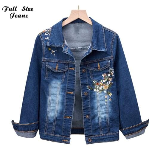 Plus Size Flower Embroidery Short Denim Jacket 4Xl 5Xl Dark Blue Bomber Jeans Jackets Jaqueta Casual Jeans Coat Tops Outwear