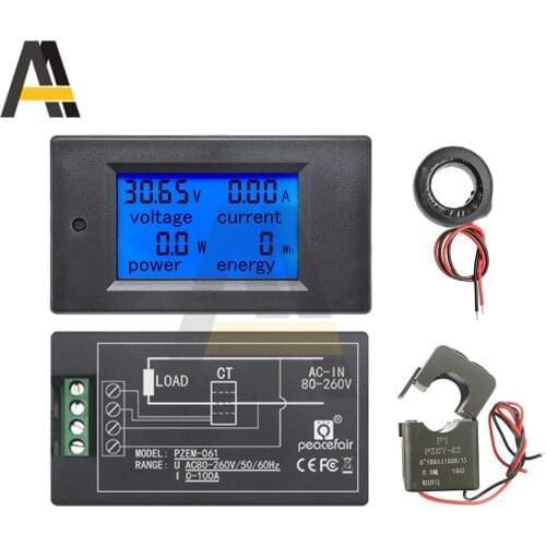 100A AC 80-260V Dual Display Voltmeter Current Power LED Digital Display Monitor Multi-function Power Test Meter