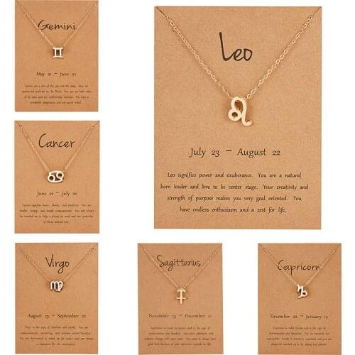 12 Horoscope Zodiac Sign Gold Pendant Necklace Aries Leo 12 Constellations Necklaces for Women Female Elegant Christmas Gifts