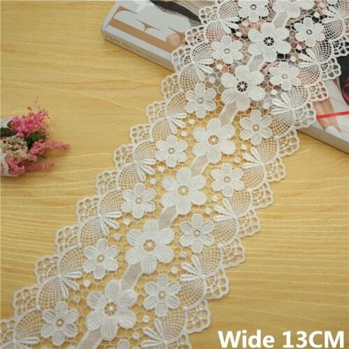13CM Wide Luxury White Cotton Floral Embroidered Lace Guipure Fabric Fringe Ribbon Wedding Dress Headveil DIY Sewing Trim Decor