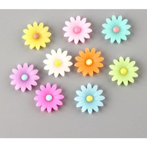 20PCS/Lot 20mm Jelly Colors Resin Flower Cabochons 20mm Kawaii Floral Patch Button Sticker Clay Charms Pendant Material DIY