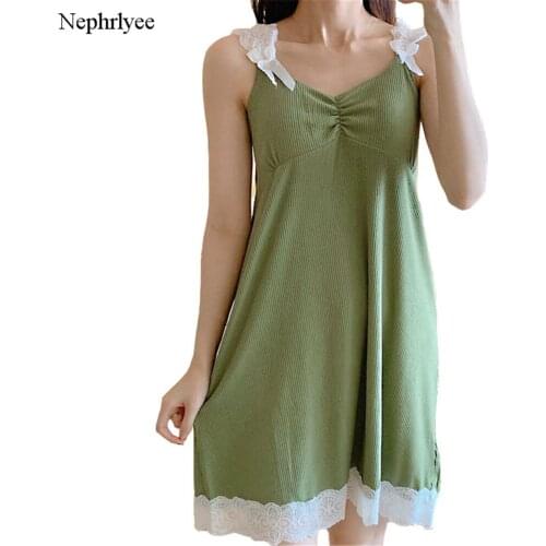 2021 Summer Sexy Sleepwear Women Nightgowns New Lace Night Dress V Neck Sleeveless Nightwear Loose Female Homewear SLP171