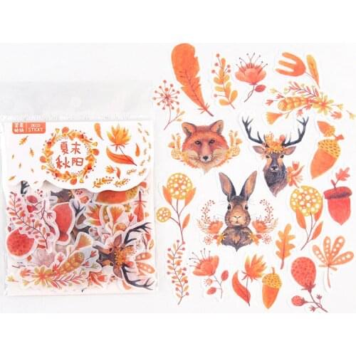 40 pcs /Pack Autumn Forest Animals Leaves Adhensive Stickers Decorative Album Diary Hand Account Decor